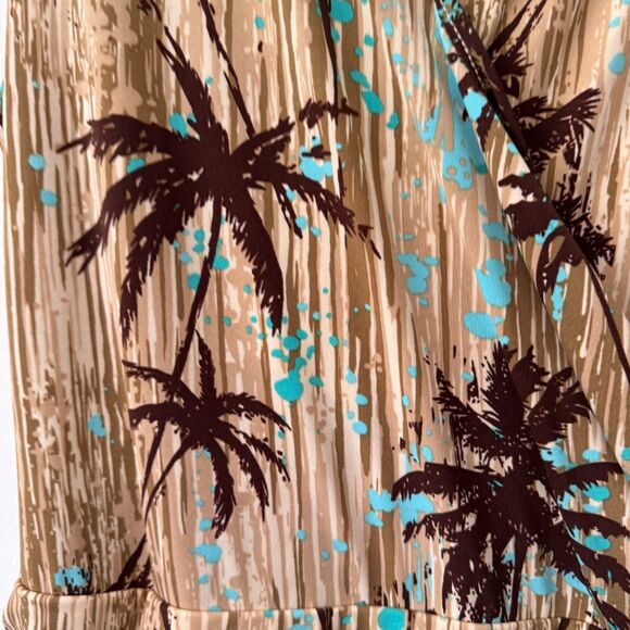 BCBGMAXAZRIA Tropical Palm Tree V-Neck Midi Dress Medium - Picture 3 of 6